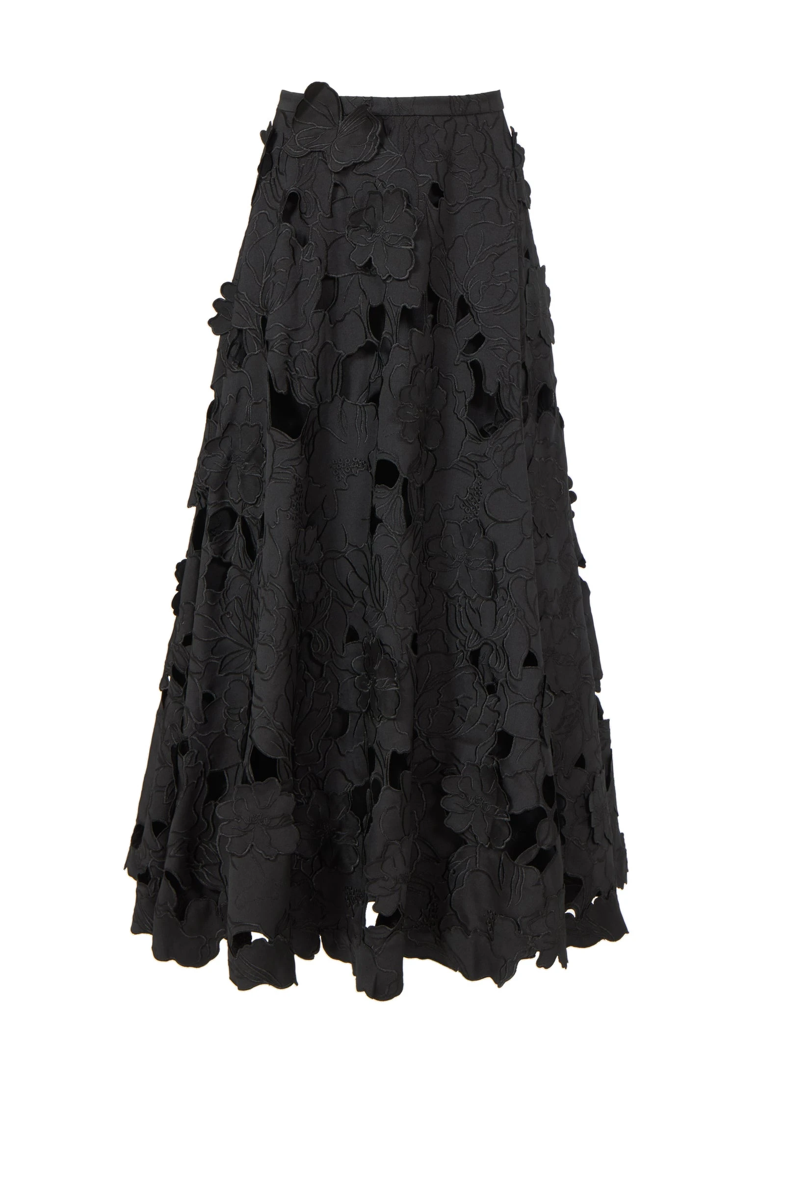 Costarellos Chelsie Floral-Cut Satin Circle Skirt in Black Costarellos Chelsie Floral-Cut Satin Circle Skirt in Black | Luxury Shoes