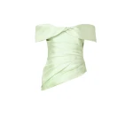 Costarellos Devina Silk Mikado Off-Shoulder Top in Anise Green | Luxury Shoes 