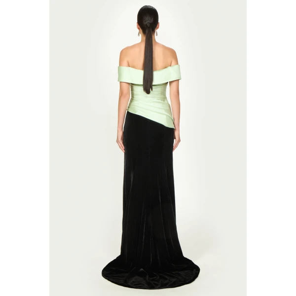 Costarellos Devina Silk Mikado Off-Shoulder Top in Anise Green | Tops | Luxury Shoes 