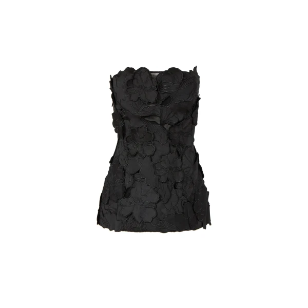 Edita Floral-Cut Satin Bustier in Black