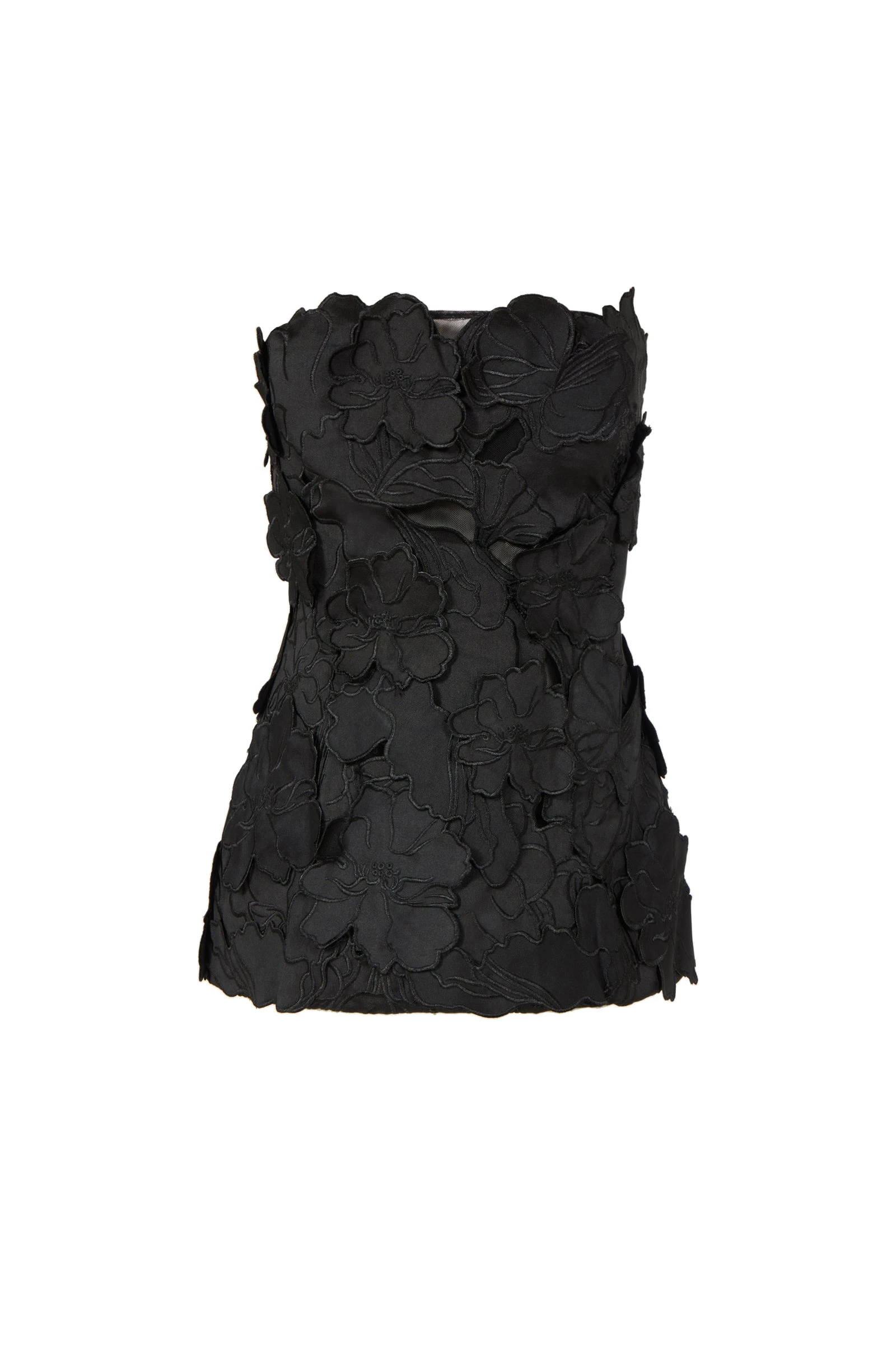 Costarellos Edita Floral-Cut Satin Bustier in Black Costarellos Edita Floral-Cut Satin Bustier in Black | Luxury Shoes
