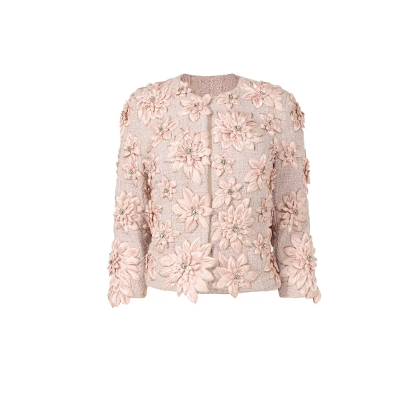 Finna Petal Lurex Satin Tailored Jacket in Dusty Pink