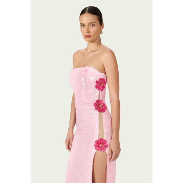 Costarellos Harlee Sequined Strapless Dress in Pink | Midi Dresses | Luxury Shoes 