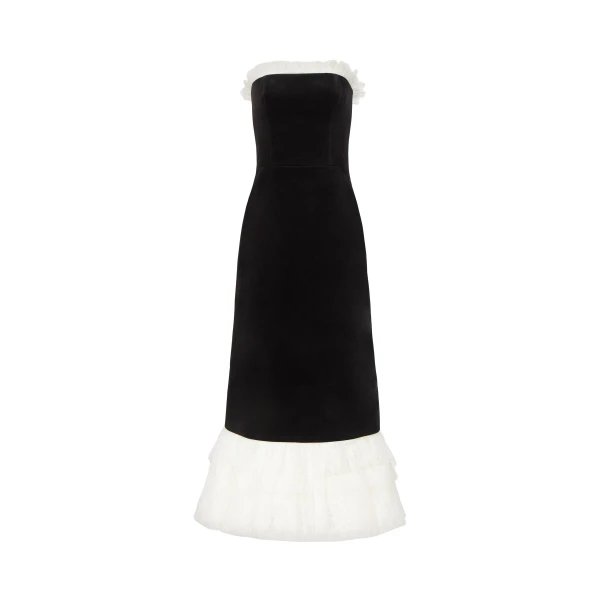 Isabetta Cotton Velvet Strapless Dress in Black