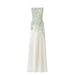 Costarellos Jennan Sequined Lace Satin Gown in Grey and Green | Luxury Shoes 