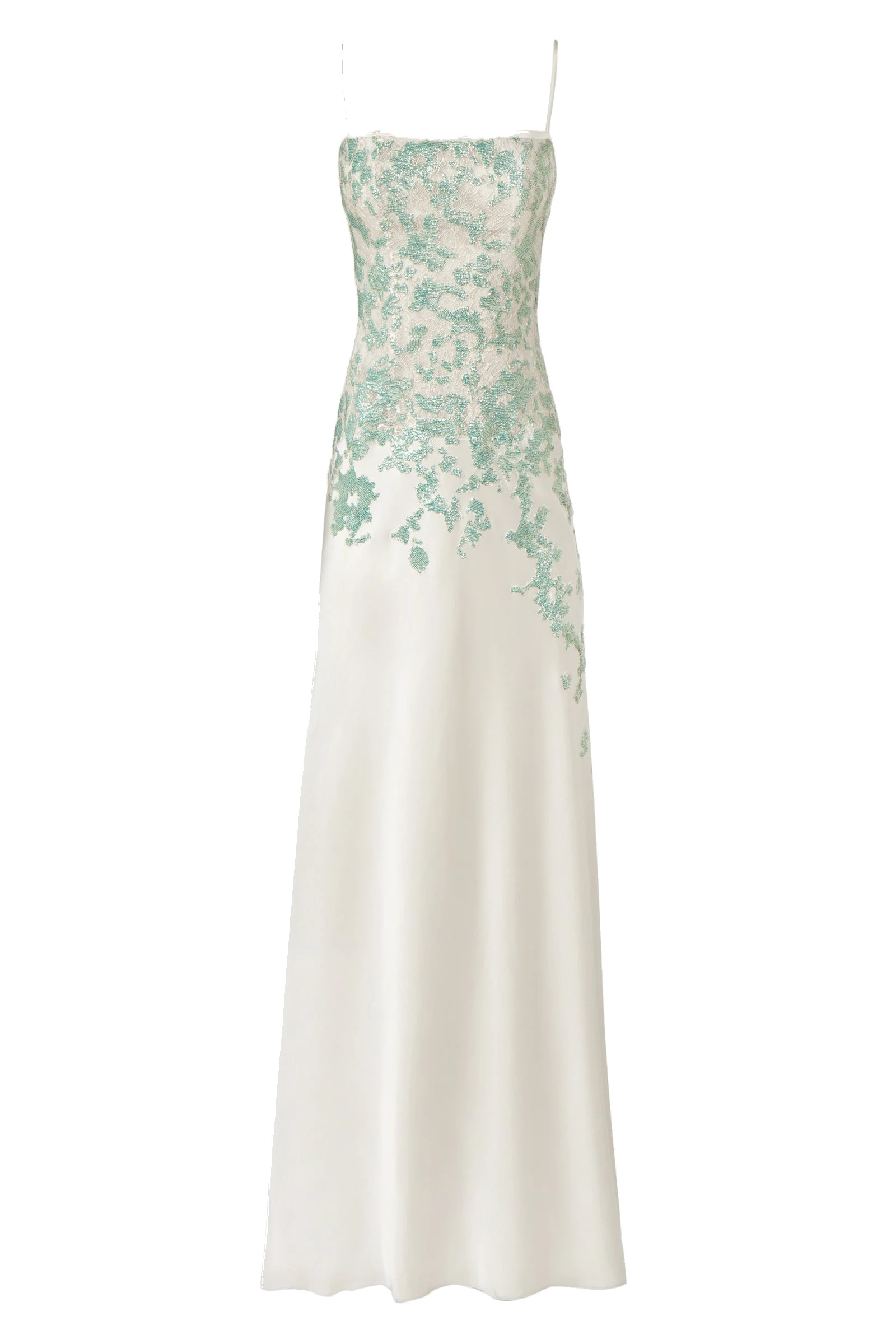 Costarellos Jennan Sequined Lace Satin Gown in Grey and Green Costarellos Jennan Sequined Lace Satin Gown in Grey and Green | Luxury Shoes