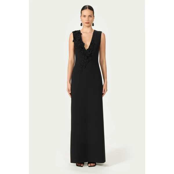 Costarellos Jevi Crepe Sleeveless Gown in Black | Evening Gowns | Luxury Shoes 