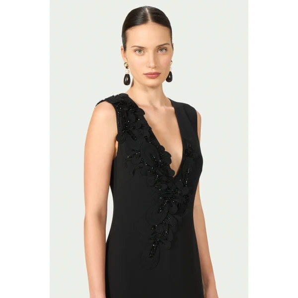 Costarellos Jevi Crepe Sleeveless Gown in Black | Evening Gowns | Luxury Shoes 