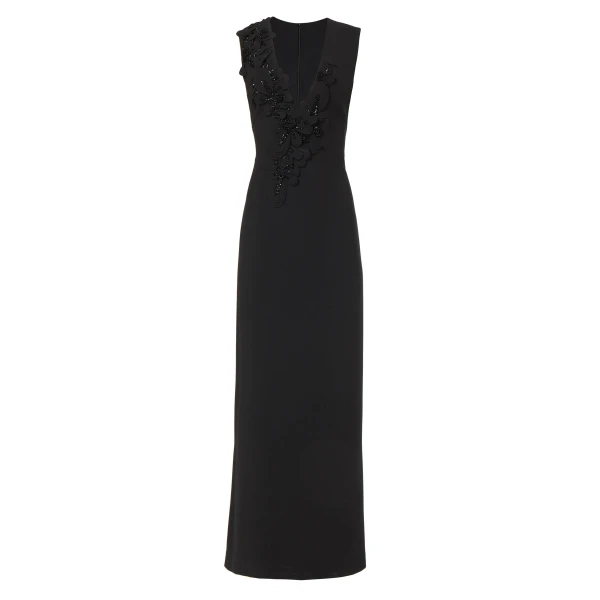 Jevi Crepe Sleeveless Gown in Black