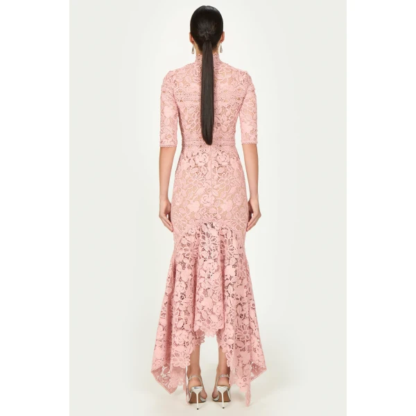 Costarellos Kalissa Guipure Lace Dress in Vintage Rose | Evening Gowns | Luxury Shoes 