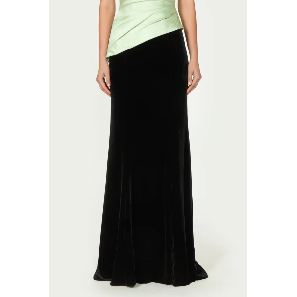 Costarellos Laudrie Velvet Maxi Skirt in Black | Maxi Skirts | Luxury Shoes 