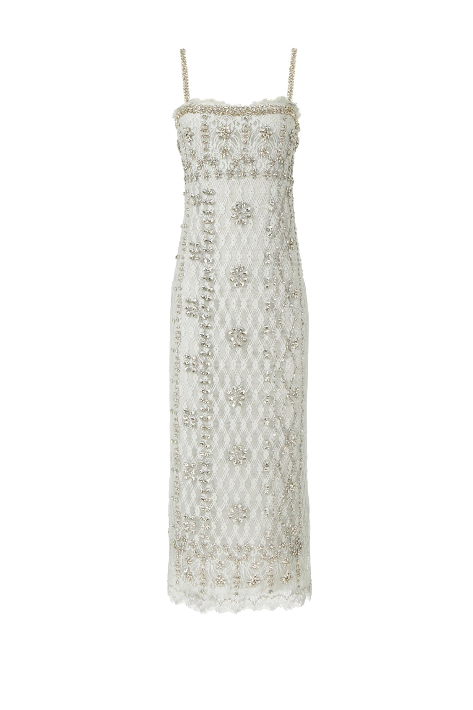 Costarellos Leona Beaded French Lace Cami Midi Dress in Grey Costarellos Leona Beaded French Lace Cami Midi Dress in Grey | Luxury Shoes