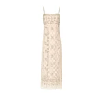 Costarellos Leona Beaded French Lace Cami Midi Dress in Off White | Luxury Shoes 