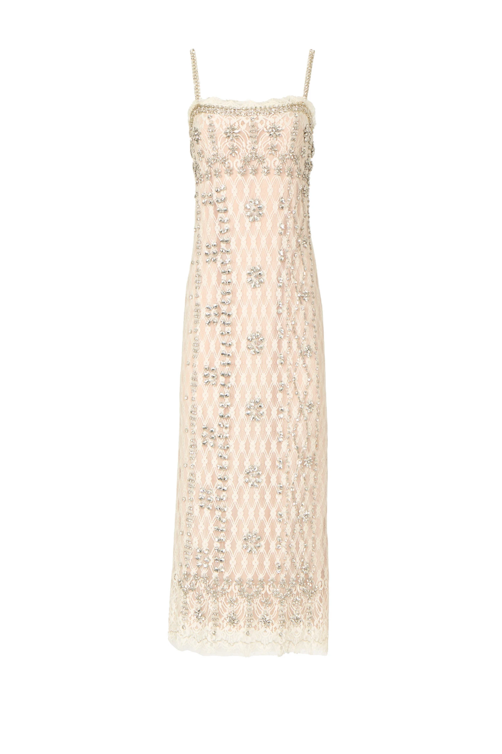 Costarellos Leona Beaded French Lace Cami Midi Dress in Off White Costarellos Leona Beaded French Lace Cami Midi Dress in Off White | Luxury Shoes