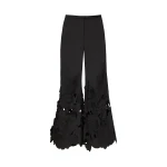 Costarellos Lidia Floral-Cut Satin Trousers in Black | Luxury Shoes 