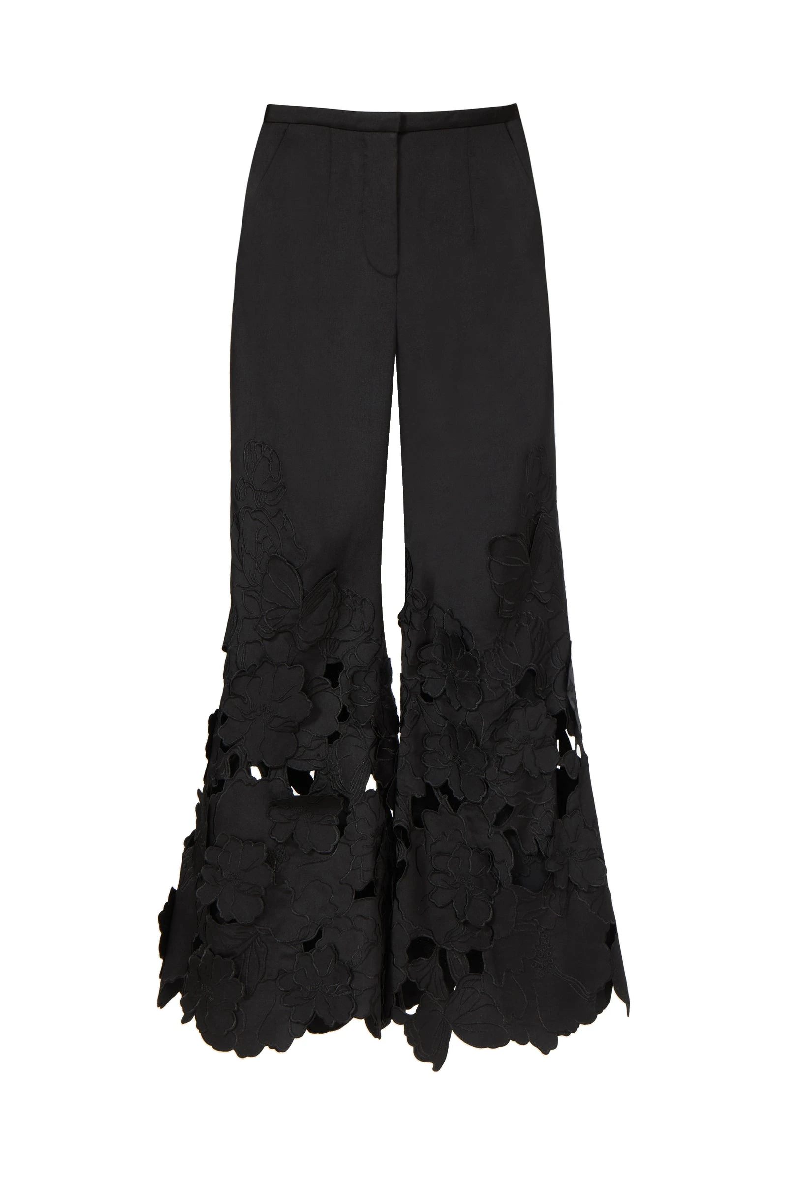 Costarellos Lidia Floral-Cut Satin Trousers in Black Costarellos Lidia Floral-Cut Satin Trousers in Black | Luxury Shoes