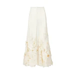 Costarellos Lidia Floral-Cut Satin Trousers in Cream | Luxury Shoes 