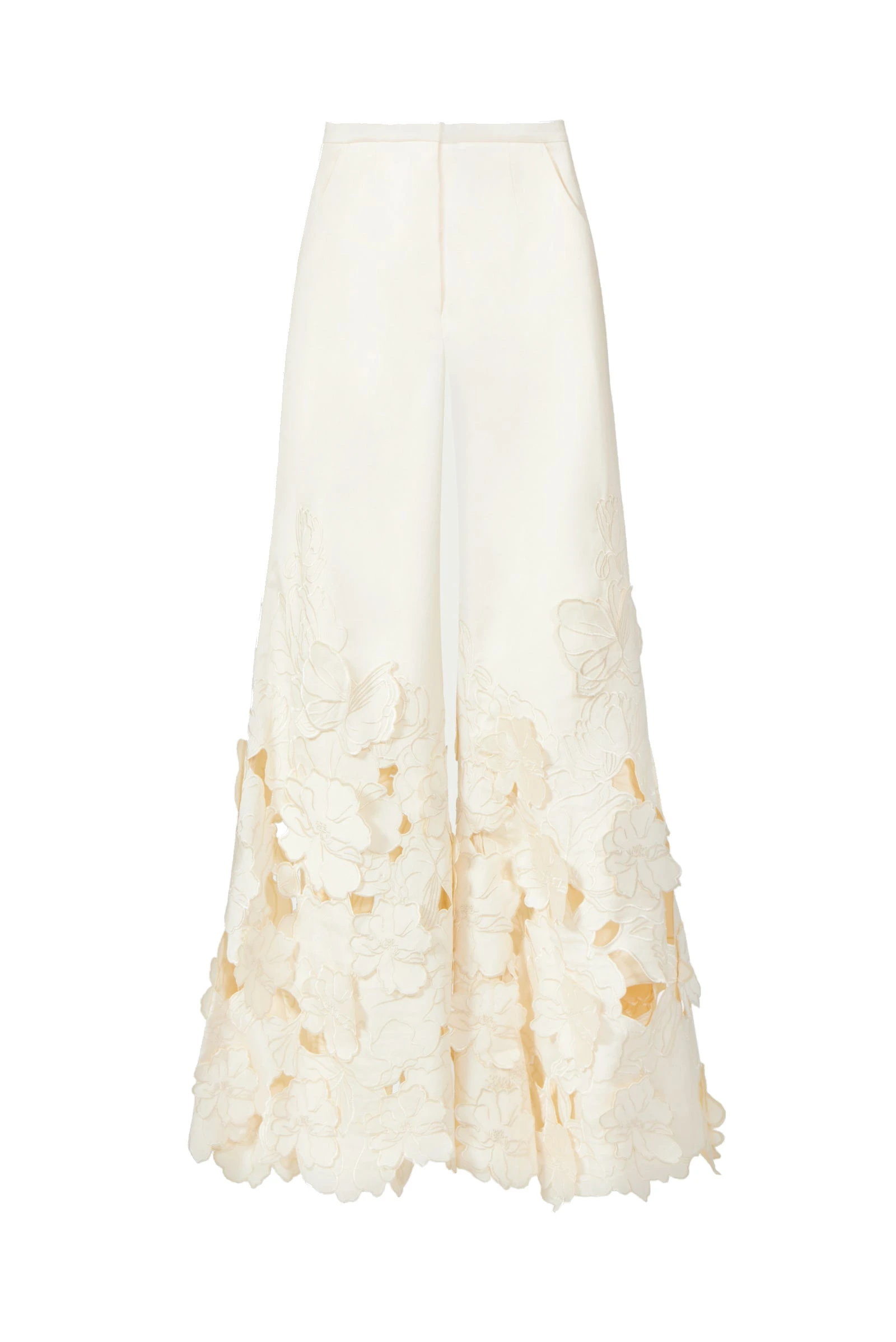 Costarellos Lidia Floral-Cut Satin Trousers in Cream Costarellos Lidia Floral-Cut Satin Trousers in Cream | Luxury Shoes