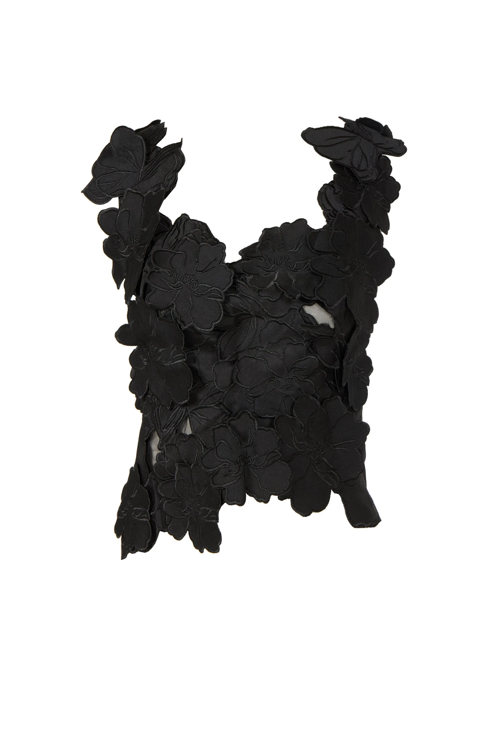 Costarellos Liess Embroidered Floral-Cut Satin Top in Black Costarellos Liess Embroidered Floral-Cut Satin Top in Black | Luxury Shoes