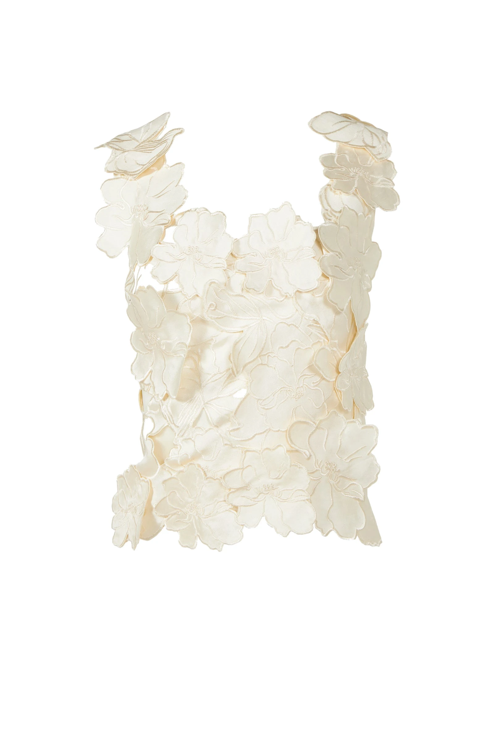 Costarellos Liess Embroidered Floral-Cut Satin Top in Cream Costarellos Liess Embroidered Floral-Cut Satin Top in Cream | Luxury Shoes
