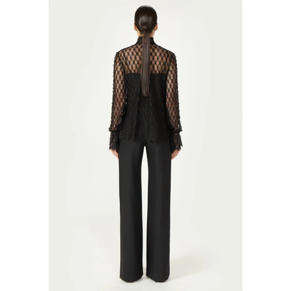 Costarellos Lilou Beaded French Lace Shirt in Black | Shirts | Luxury Shoes 