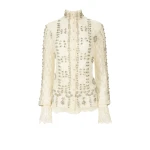Costarellos Lilou Beaded French Lace Shirt in Off White | Luxury Shoes 