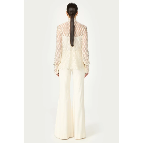 Costarellos Lilou Beaded French Lace Shirt in Off White | Shirts | Luxury Shoes 