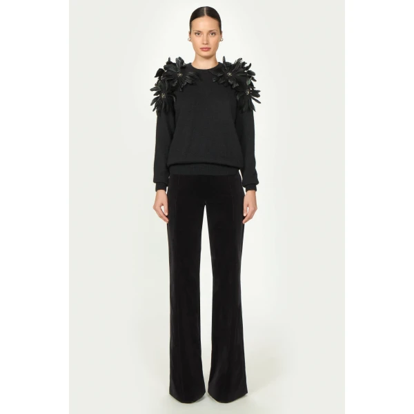 Costarellos Lissia Mohair Wool Feathers Sweater in Black | Sweaters | Luxury Shoes 