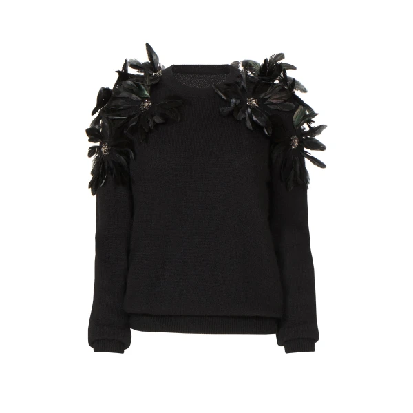 Lissia Mohair Wool Feathers Sweater in Black
