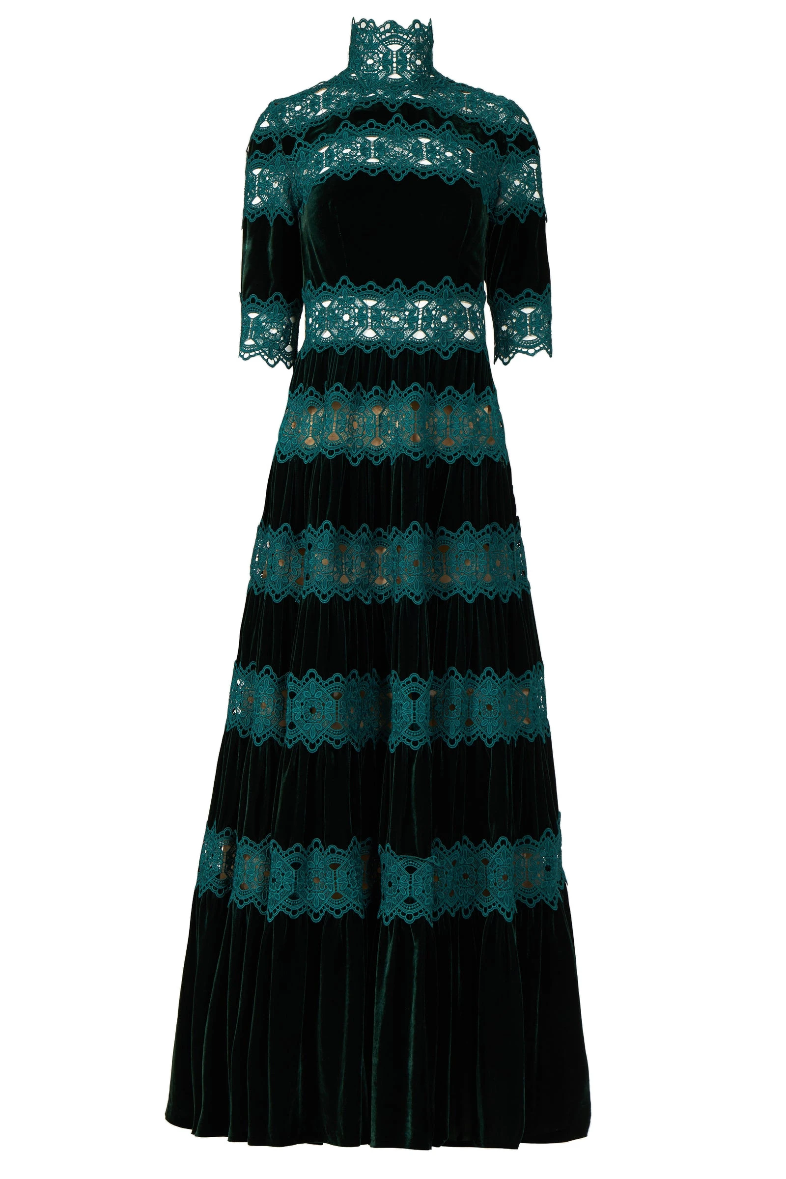 Costarellos Lissie Silk Velvet Gown in Pine Green Costarellos Lissie Silk Velvet Gown in Pine Green | Luxury Shoes