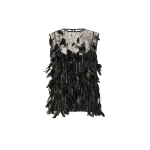 Costarellos Luneth French Tulle Feather Top in Black | Luxury Shoes 