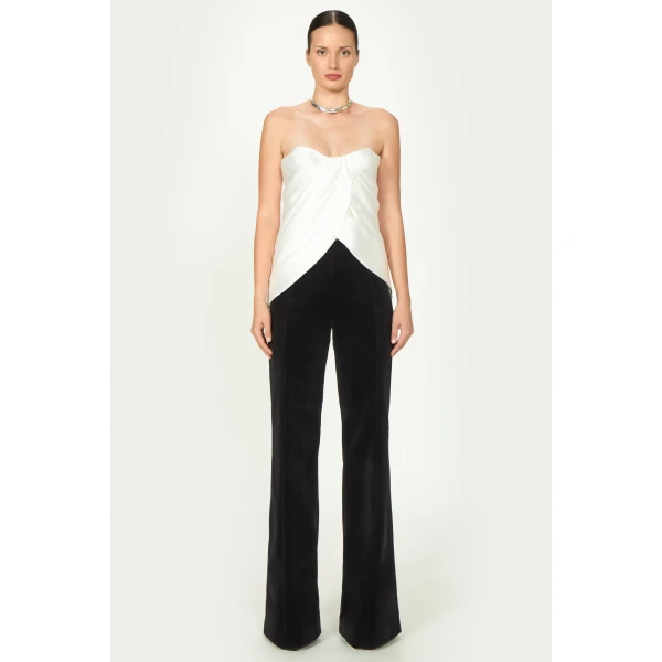 Costarellos Lyza Silk Mikado Draped Strapless Top in Off White | Tops | Luxury Shoes 