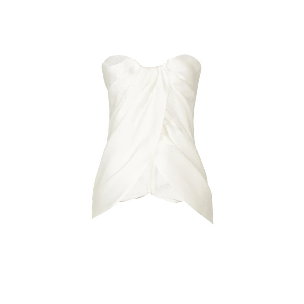 Lyza Silk Mikado Draped Strapless Top in Off White