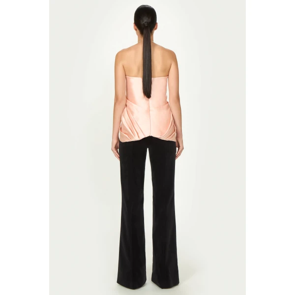 Costarellos Lyza Silk Mikado Draped Strapless Top in Salmon | Tops | Luxury Shoes 