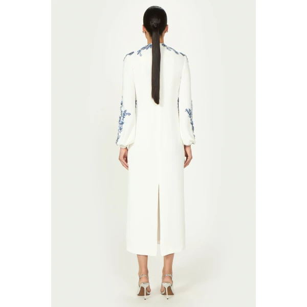 Costarellos Maristelle Crepe Column Dress in Off White | Evening Gowns | Luxury Shoes 