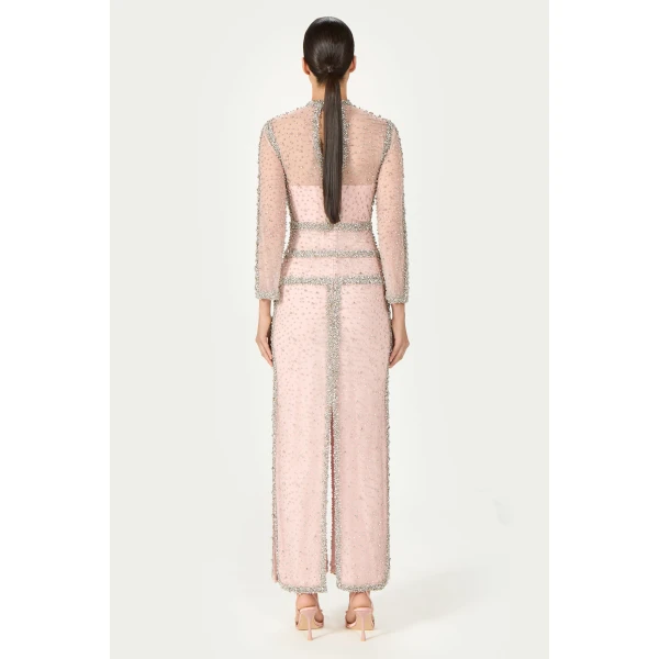 Costarellos Mellorie Embroidered Crystals Gown in Light Rose | Evening Gowns | Luxury Shoes 