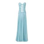 Costarellos Minari Lurex Georgette Strapless Gown in Ciel | Luxury Shoes 