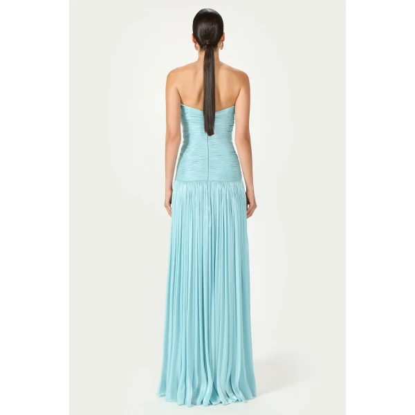 Costarellos Minari Lurex Georgette Strapless Gown in Ciel | Evening Gowns | Luxury Shoes 