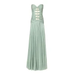 Costarellos Minari Lurex Georgette Strapless Gown in Dusty Mint | Luxury Shoes 