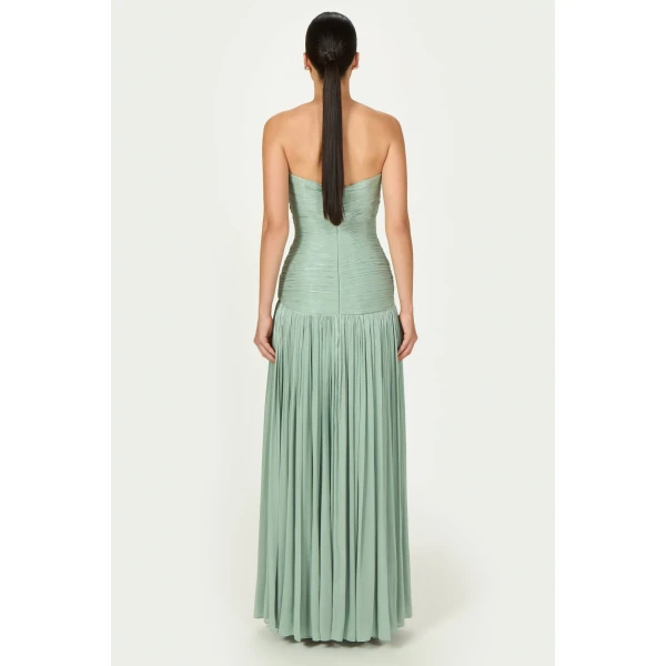 Costarellos Minari Lurex Georgette Strapless Gown in Dusty Mint | Evening Gowns | Luxury Shoes 