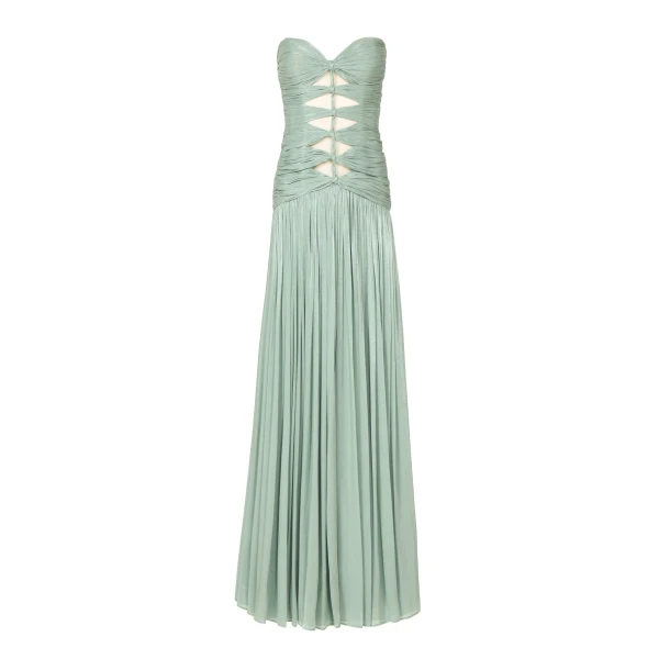 Minari Lurex Georgette Strapless Gown in Dusty Mint