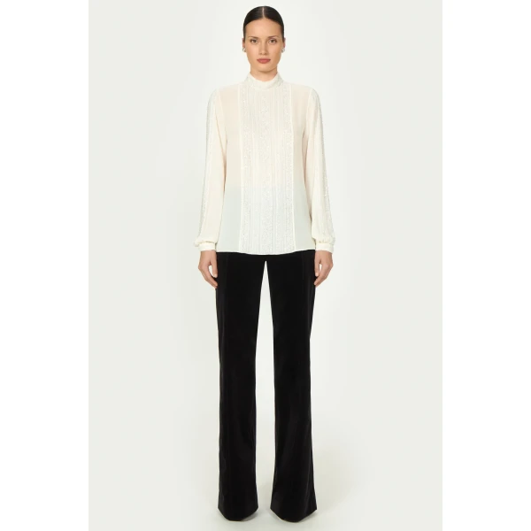 Costarellos Missa Silk Georgette Blouse in Ecru | Blouse | Luxury Shoes 