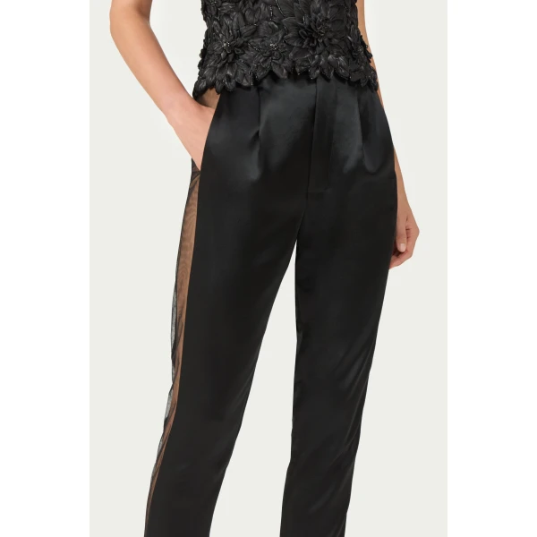 Costarellos Nelia Satin Cigarette Trousers in Black | Tailored pants | Luxury Shoes 