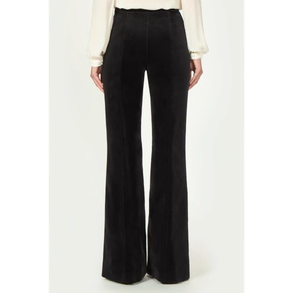Costarellos Padra Cotton Velvet Flared Trousers in Black | Pants | Luxury Shoes 