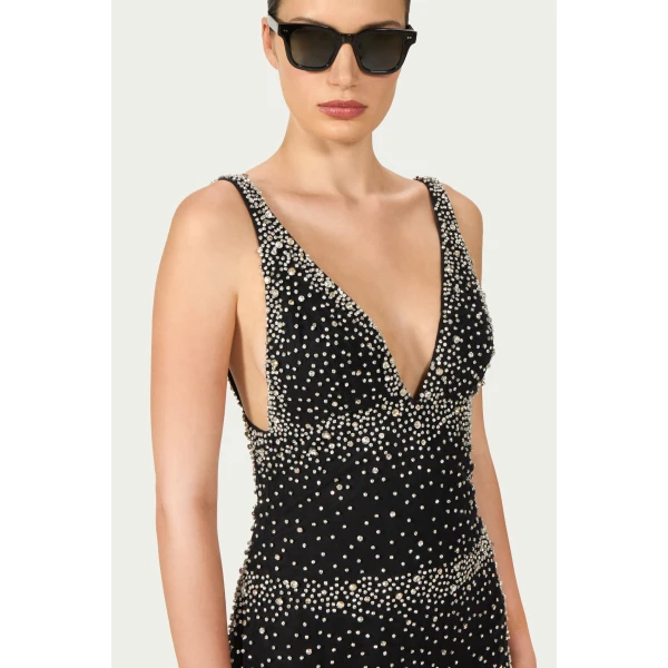 Costarellos Palla French Tulle Crystal Mini Dress in Black | Mini Dresses | Luxury Shoes 