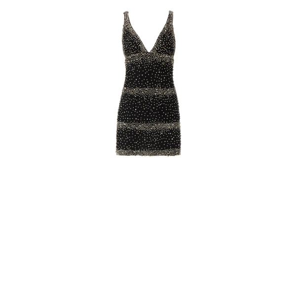 Palla French Tulle Crystal Mini Dress in Black