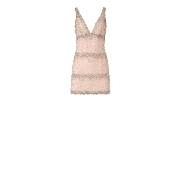 Palla French Tulle Crystal Mini Dress in Light Rose
