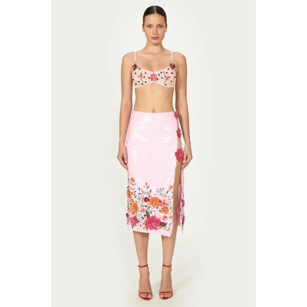 Costarellos Primma Tulle Embellished Bralette in Pink | Cropped Top | Luxury Shoes 