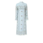 Costarellos Shayna Beaded French Lace Crepe Midi Dress in Light Blue | Luxury Shoes 