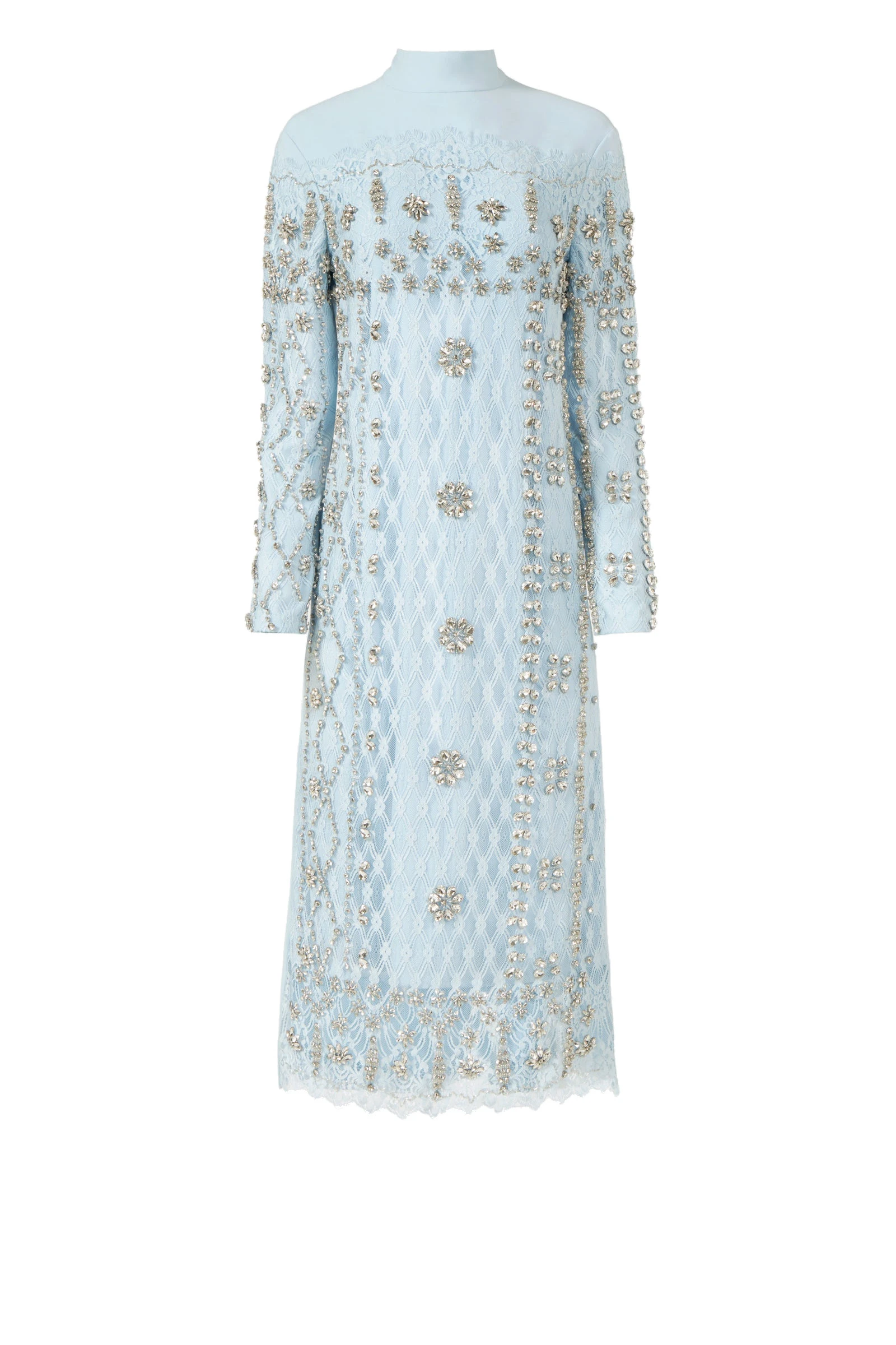 Costarellos Shayna Beaded French Lace Crepe Midi Dress in Light Blue Costarellos Shayna Beaded French Lace Crepe Midi Dress in Light Blue | Luxury Shoes